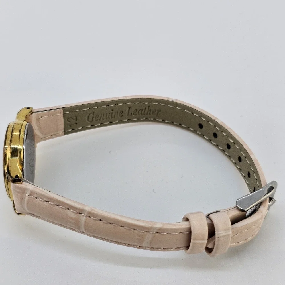 VTG Seiko Women Watch 22MM Cream Dial NEW Pink Leather Bands Battery Up to‎ 6.5
